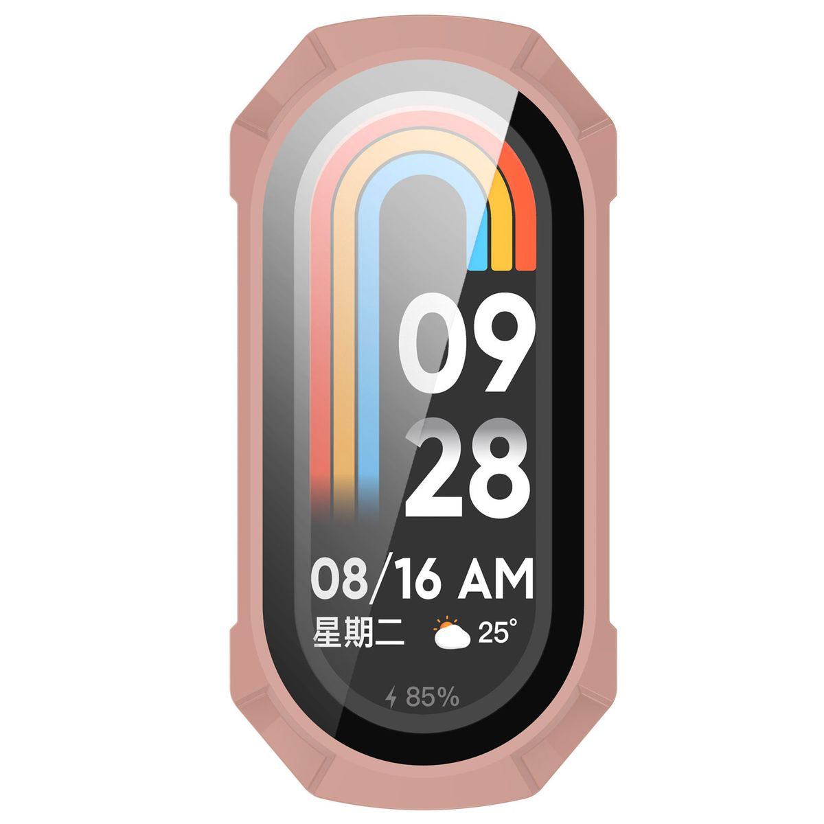Schutzhülle mit Glas für Xiaomi Smart Band 9, Bizon Case Watch Adamo, Rosa