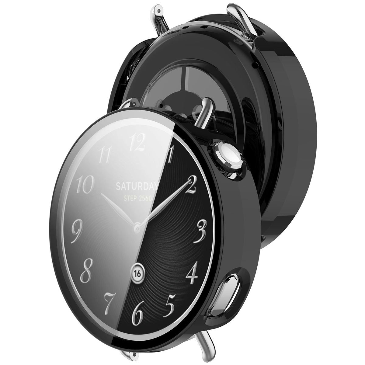 Schutzhülle mit Glas für Xiaomi Watch S4 41 mm, Bizon Case Watch Adamo, Schwarz