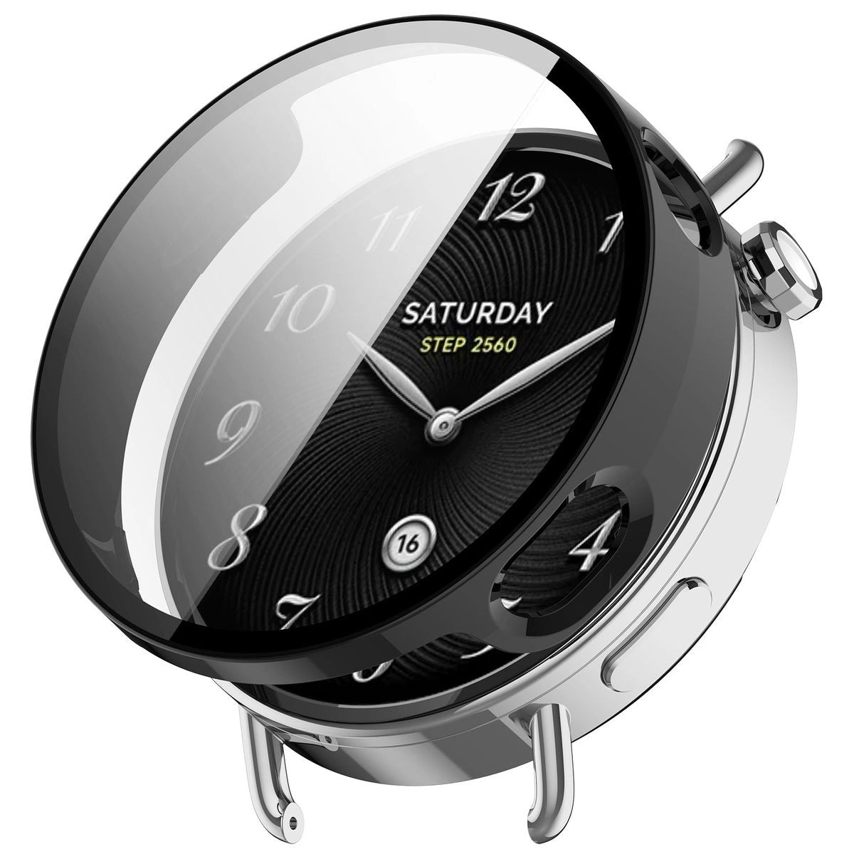 Schutzhülle mit Glas für Xiaomi Watch S4 41 mm, Bizon Case Watch Adamo, Schwarz