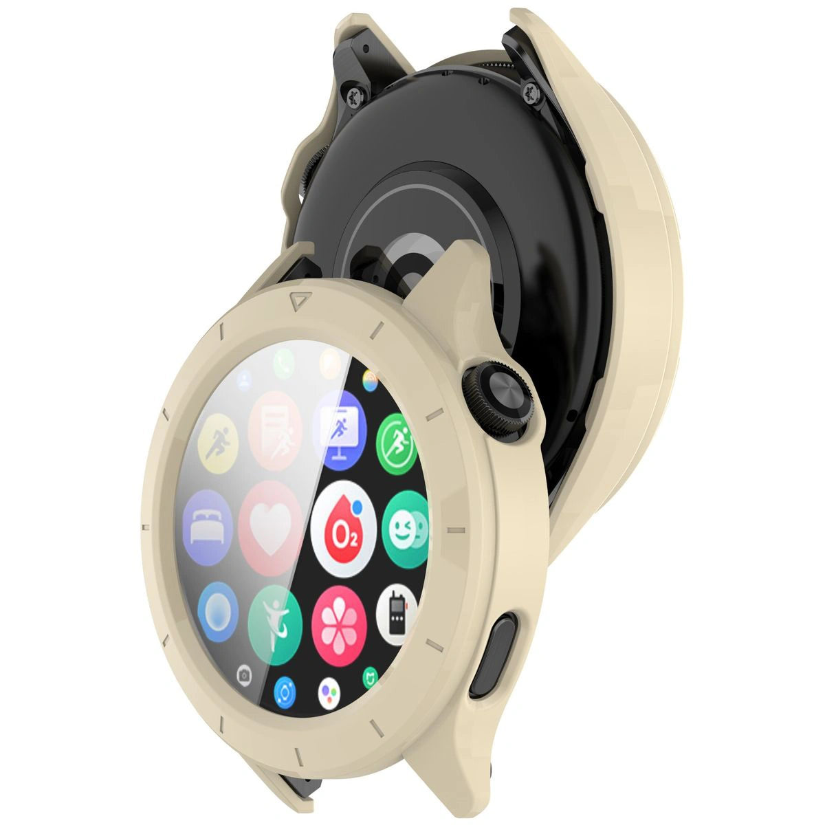 Schutzhülle mit Glas für Xiaomi Watch S4, Bizon Case+Glass Watch, Beige