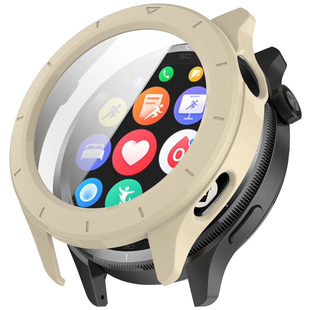 Schutzhülle mit Glas für Xiaomi Watch S4, Bizon Case+Glass Watch, Beige
