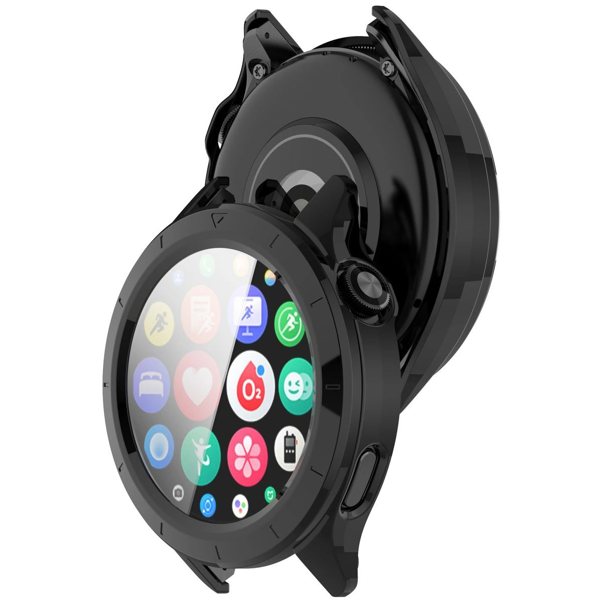 Schutzhülle mit Glas für Xiaomi Watch S4, Bizon Case+Glass Watch, Schwarz