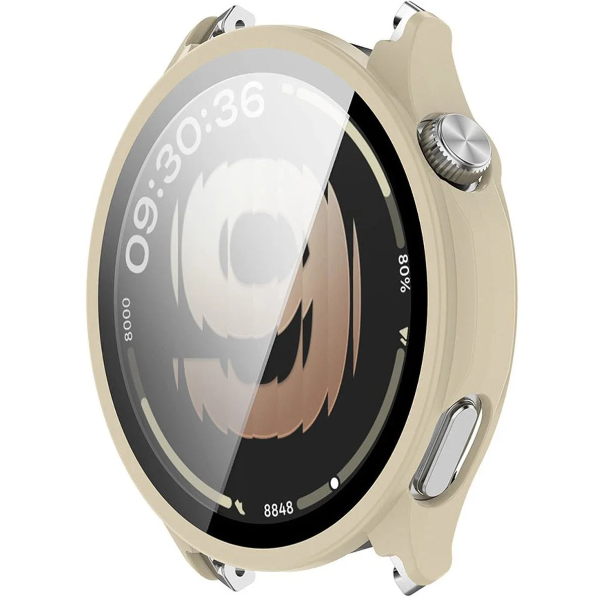 Schutzhülle mit Glas für OnePlus Watch Lite 45 mm / Oppo Watch S 45 mm, Bizon Case Watch Adamo, Beige