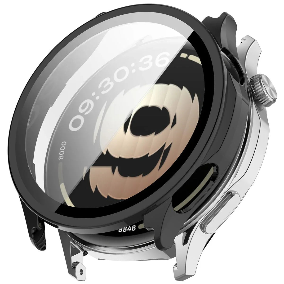 Schutzhülle mit Glas für OnePlus Watch Lite 45 mm / Oppo Watch S 45 mm, Bizon Case Watch Adamo, Schwarz