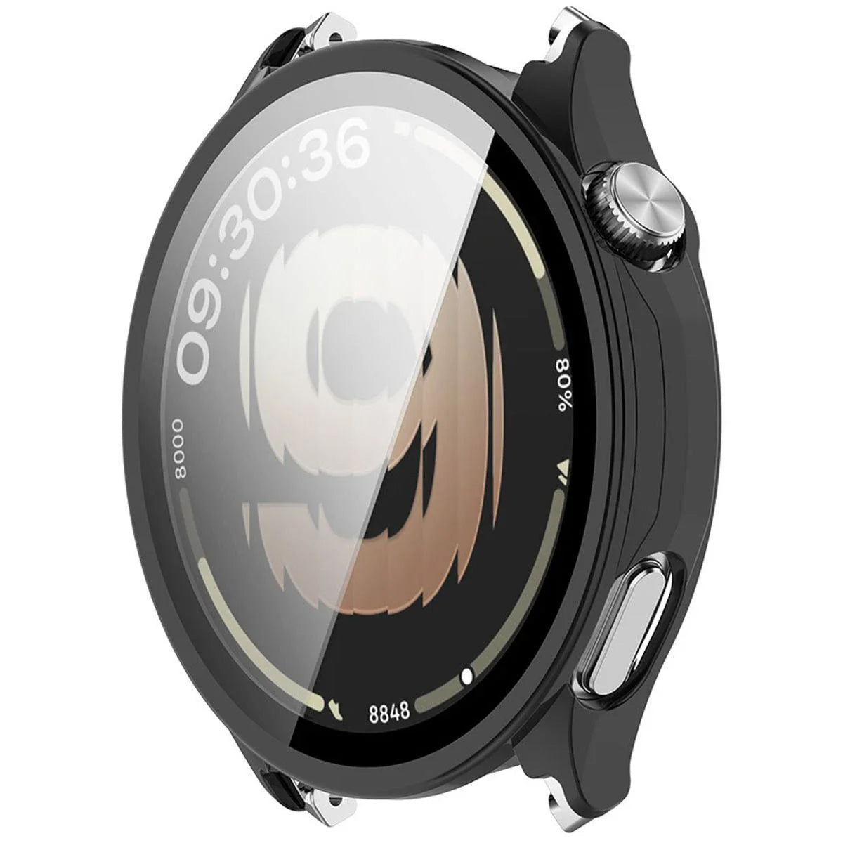 Schutzhülle mit Glas für OnePlus Watch Lite 45 mm / Oppo Watch S 45 mm, Bizon Case Watch Adamo, Schwarz
