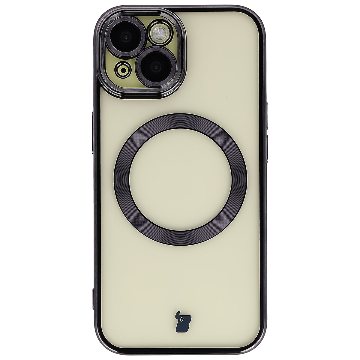 Handyhülle mit Kameraschutz und Magnetring für iPhone 15, Bizon Case GuardO, Transparent-Schwarz