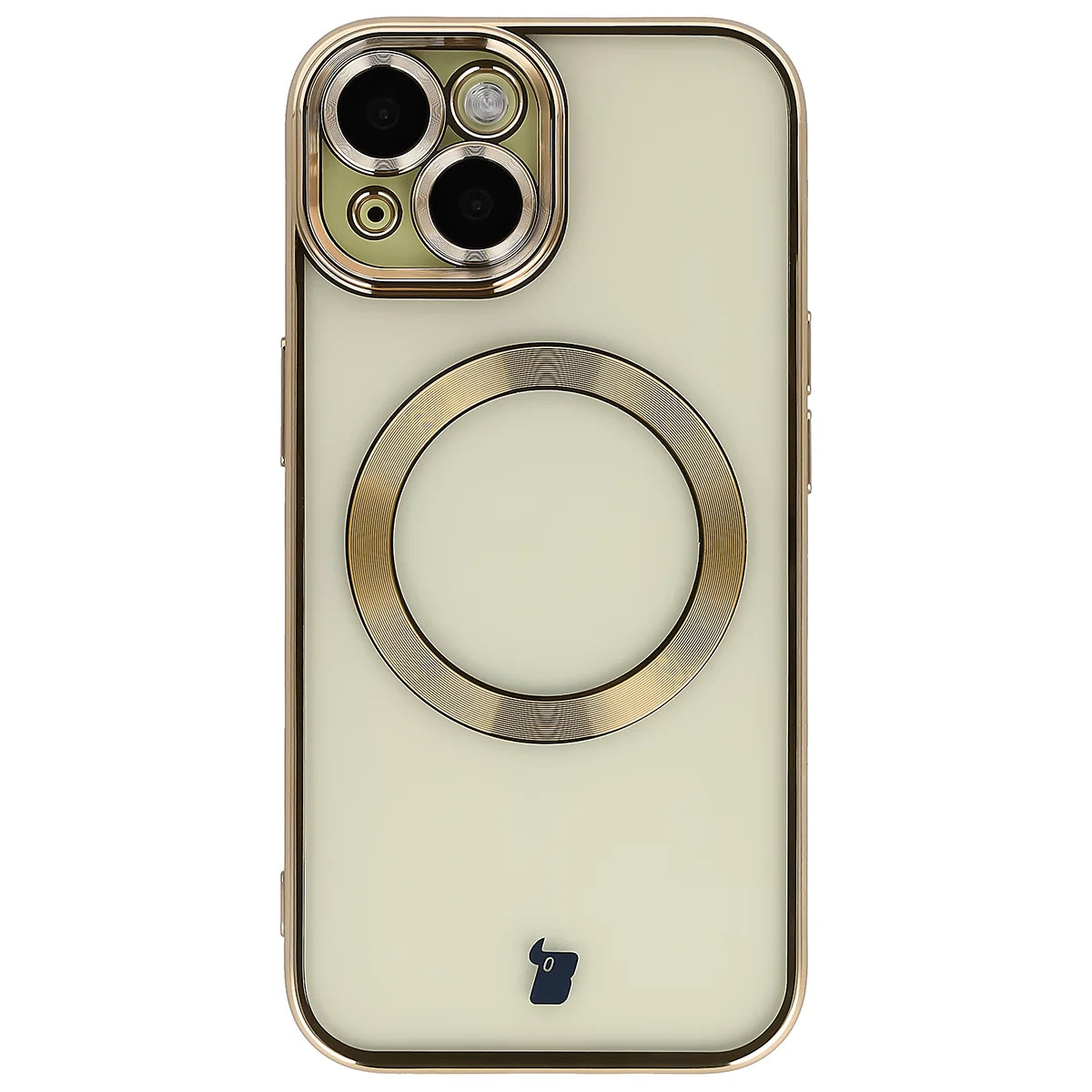 Handyhülle mit Kameraschutz und Magnetring für iPhone 15, Bizon Case GuardO, Transparent-Golden