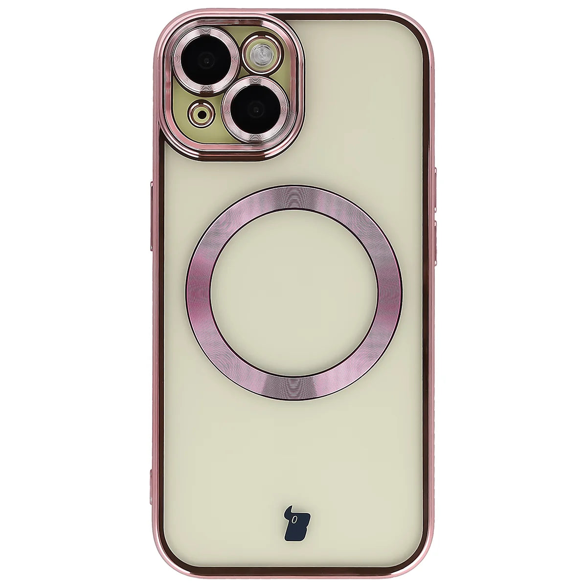 Handyhülle mit Kameraschutz und Magnetring für iPhone 15, Bizon Case GuardO, Transparent-Rosa