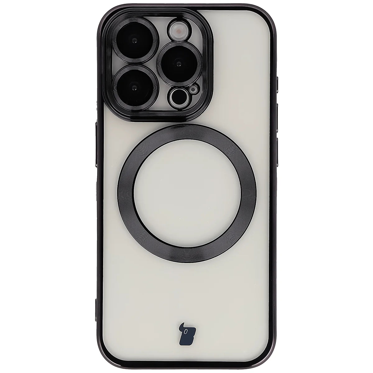 Handyhülle mit Kameraschutz und Magnetring für iPhone 15 Pro, Bizon Case GuardO, Transparent-Schwarz