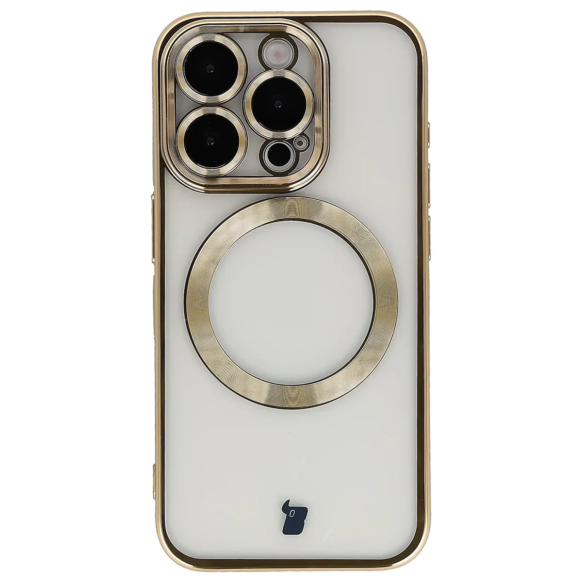 Handyhülle mit Kameraschutz und Magnetring für iPhone 15 Pro, Bizon Case GuardO, Transparent-Golden