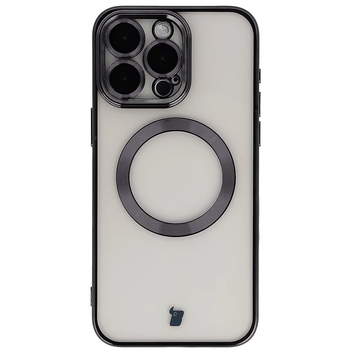 Handyhülle mit Kameraschutz und Magnetring für iPhone 15 Pro Max, Bizon Case GuardO, Transparent-Schwarz
