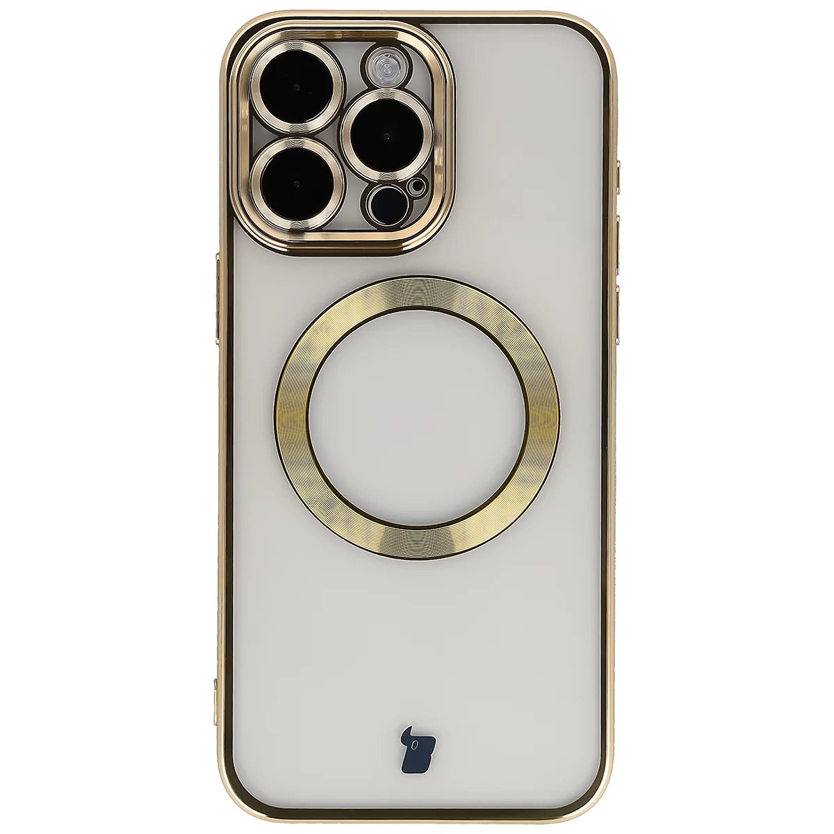 Handyhülle mit Kameraschutz und Magnetring für iPhone 15 Pro Max, Bizon Case GuardO, Transparent-Golden