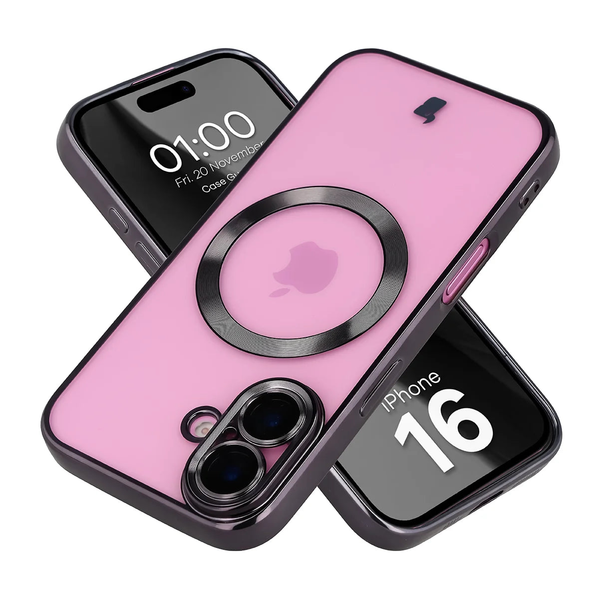 Handyhülle mit Kameraschutz und Magnetring für iPhone 16, Bizon Case GuardO, Transparent-Schwarz