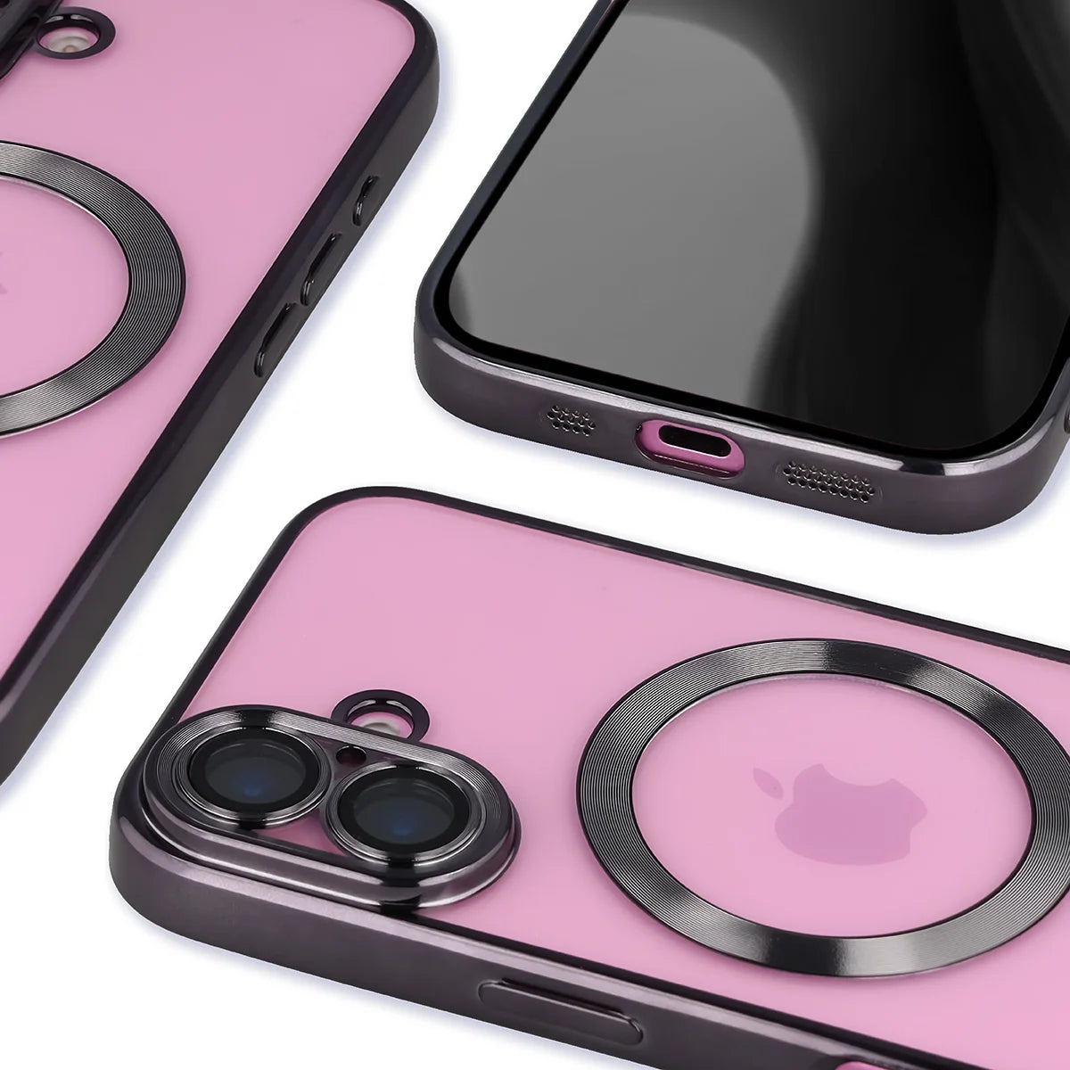 Handyhülle mit Kameraschutz und Magnetring für iPhone 16, Bizon Case GuardO, Transparent-Schwarz