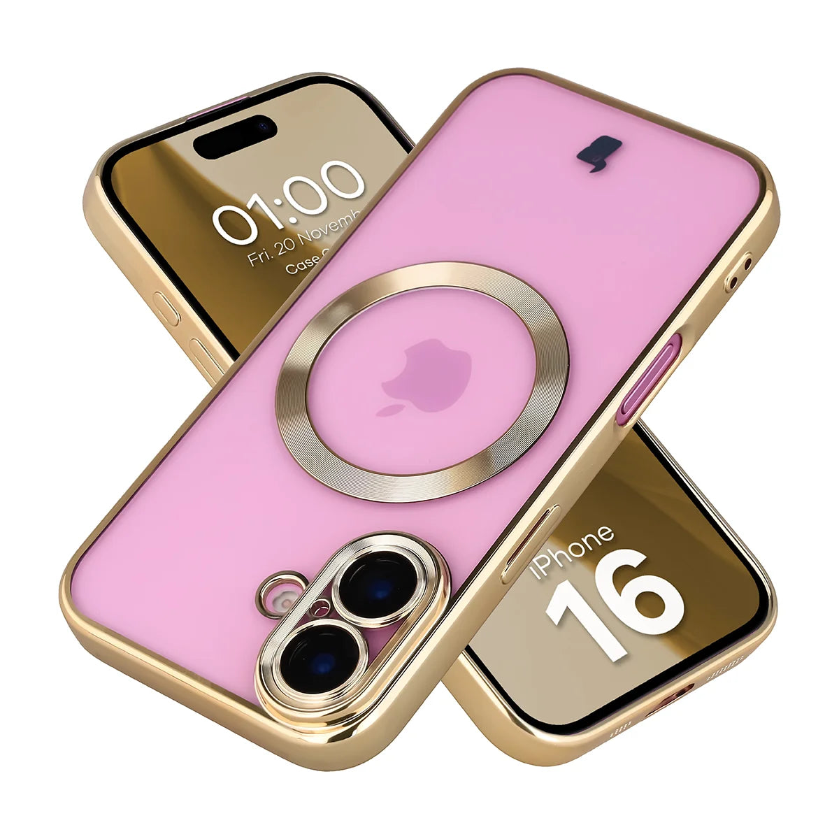 Handyhülle mit Kameraschutz und Magnetring für iPhone 16, Bizon Case GuardO, Transparent-Golden