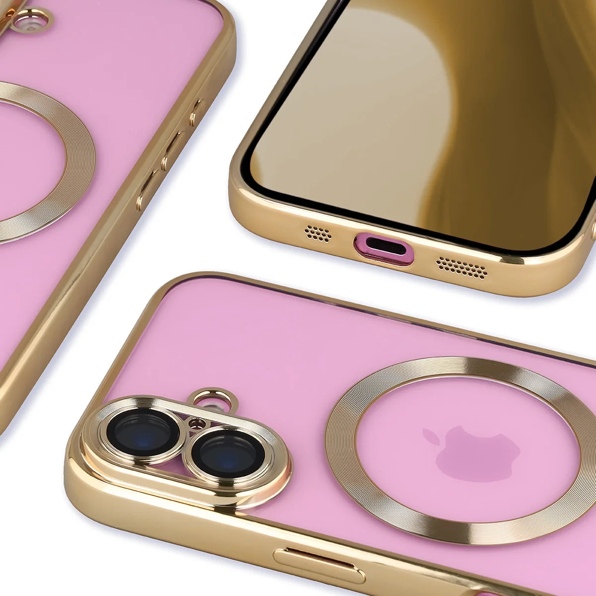 Handyhülle mit Kameraschutz und Magnetring für iPhone 16, Bizon Case GuardO, Transparent-Golden