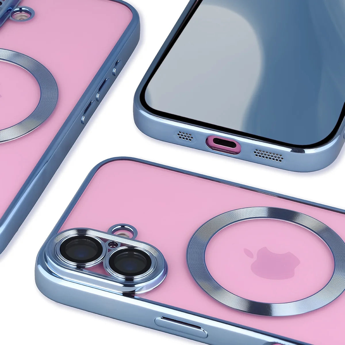 Handyhülle mit Kameraschutz und Magnetring für iPhone 16, Bizon Case GuardO, Transparent-Blau