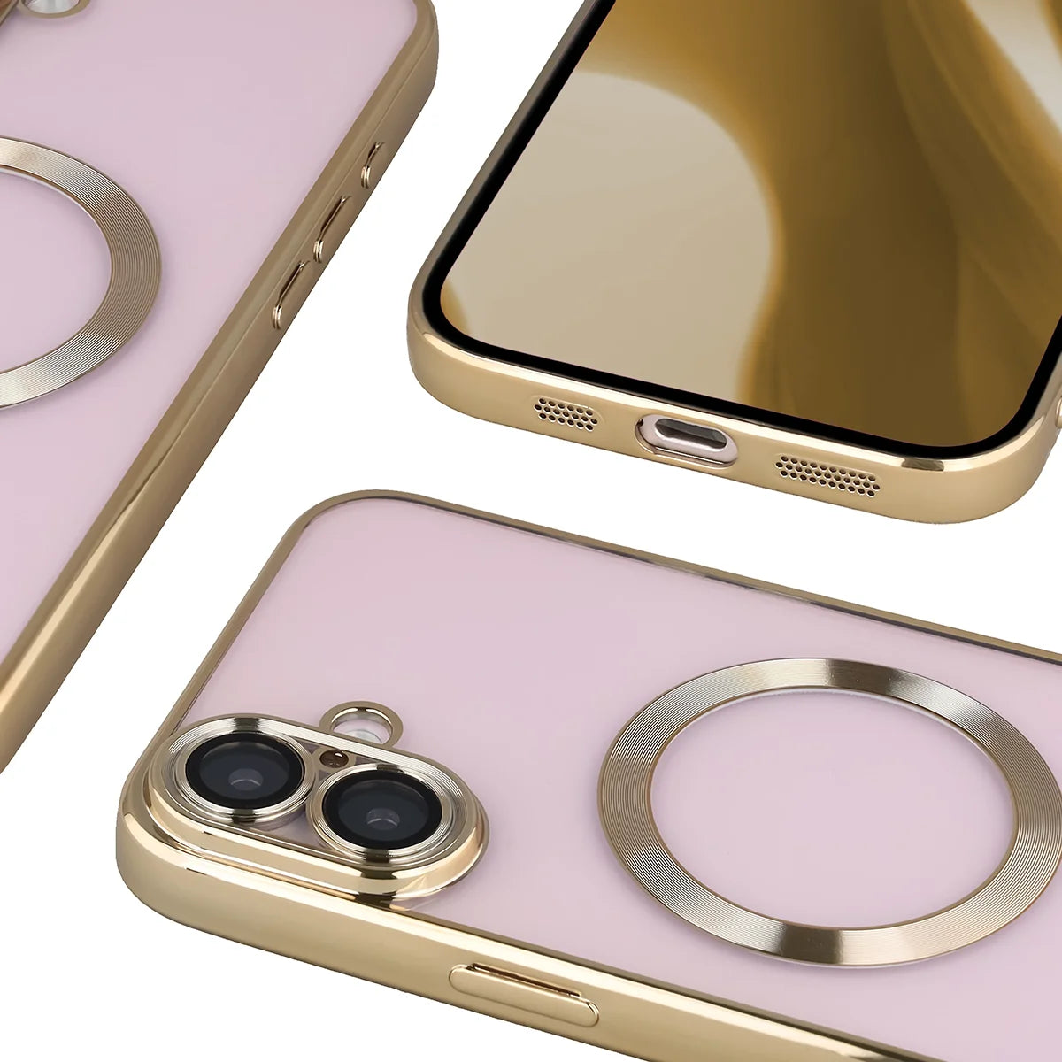 Handyhülle mit Kameraschutz und Magnetring für iPhone 16 Plus, Bizon Case GuardO, Transparent-Golden