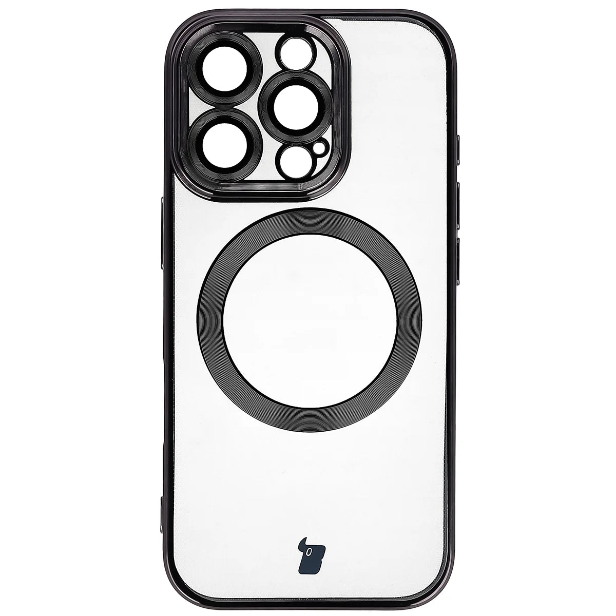 Handyhülle mit Kameraschutz und Magnetring für iPhone 16 Pro, Bizon Case GuardO, Transparent-Schwarz