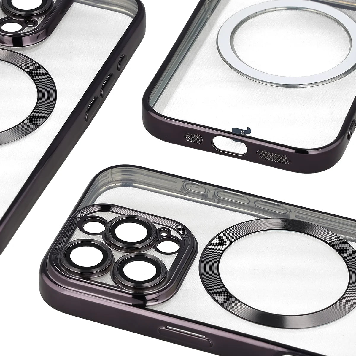 Handyhülle mit Kameraschutz und Magnetring für iPhone 16 Pro, Bizon Case GuardO, Transparent-Schwarz