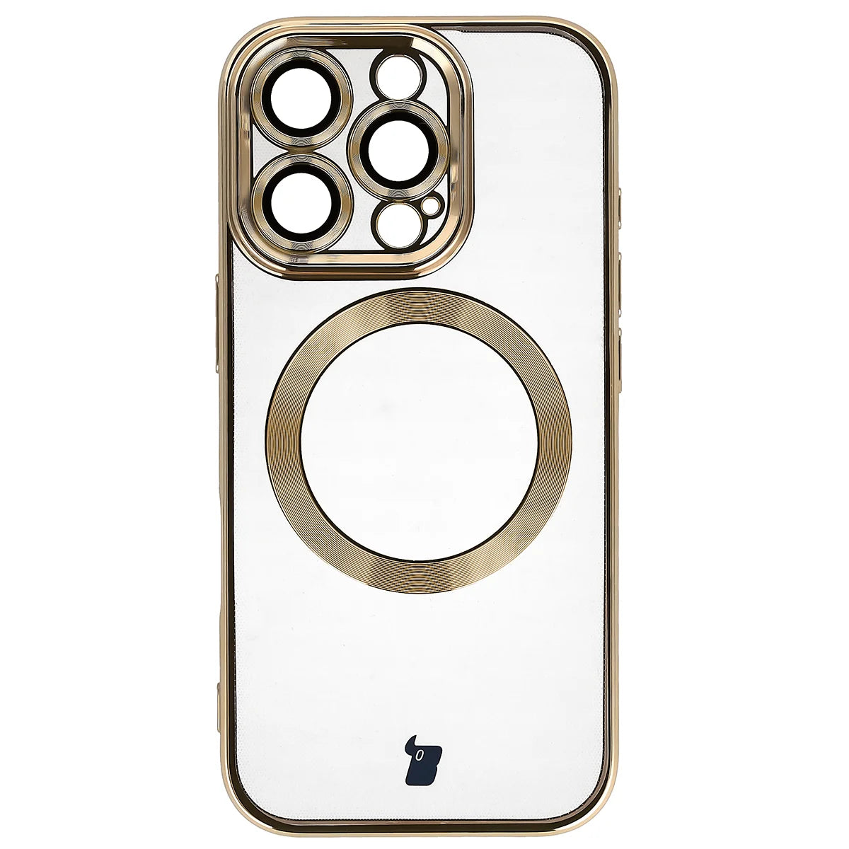 Handyhülle mit Kameraschutz und Magnetring für iPhone 16 Pro, Bizon Case GuardO, Transparent-Golden