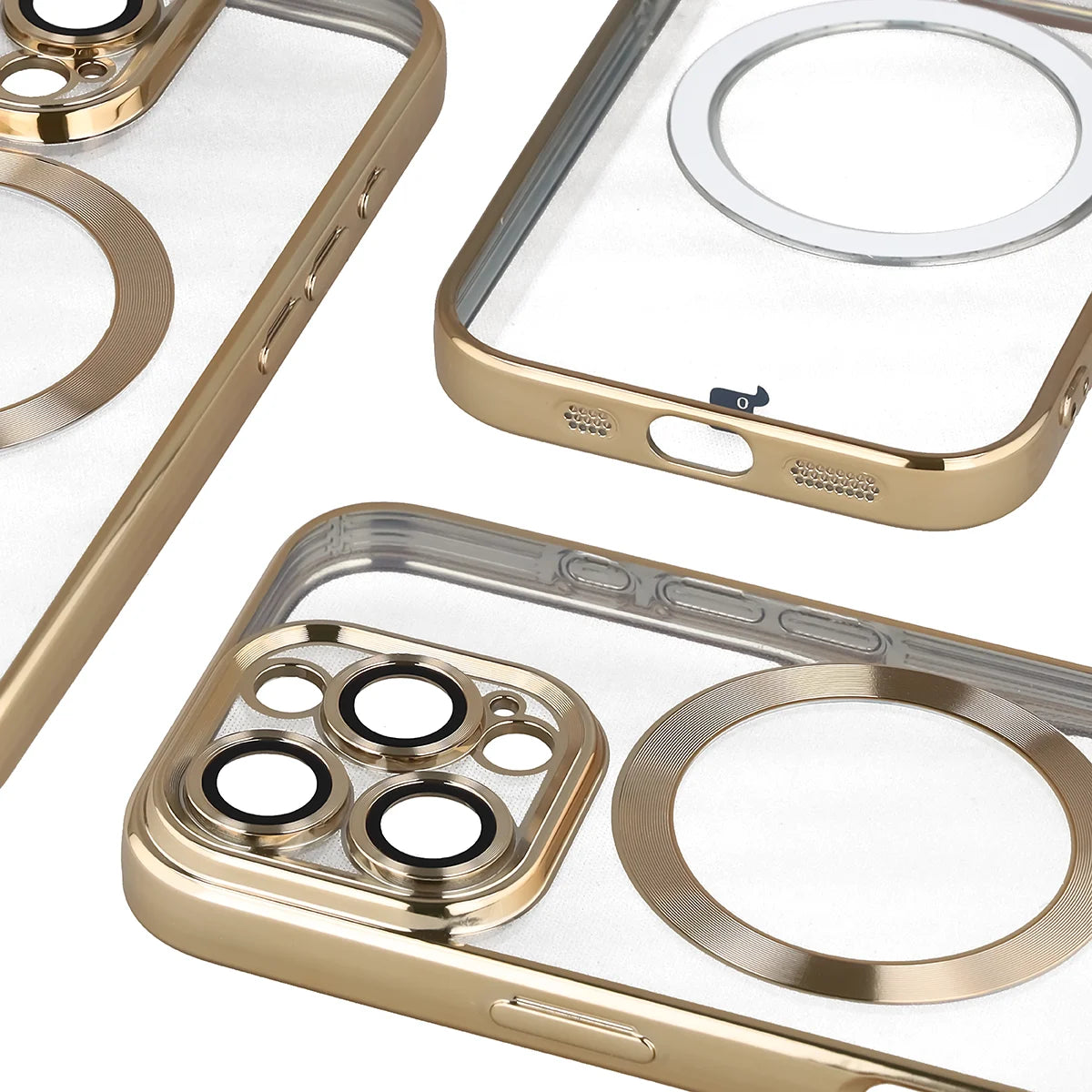 Handyhülle mit Kameraschutz und Magnetring für iPhone 16 Pro, Bizon Case GuardO, Transparent-Golden