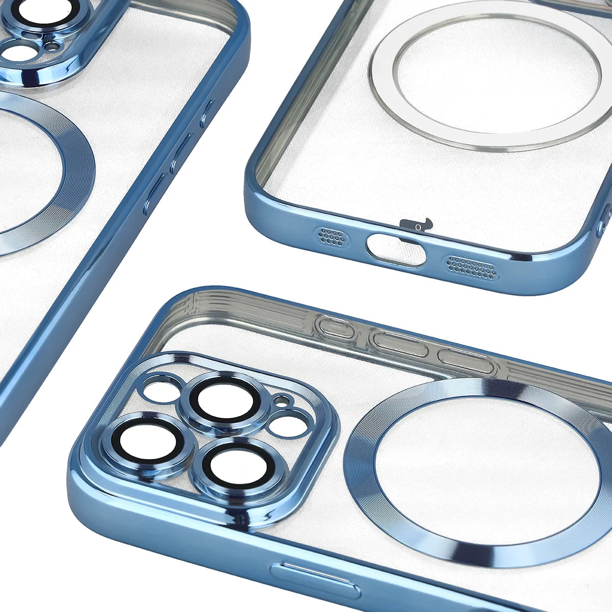 Handyhülle mit Kameraschutz und Magnetring für iPhone 16 Pro, Bizon Case GuardO, Transparent-Blau