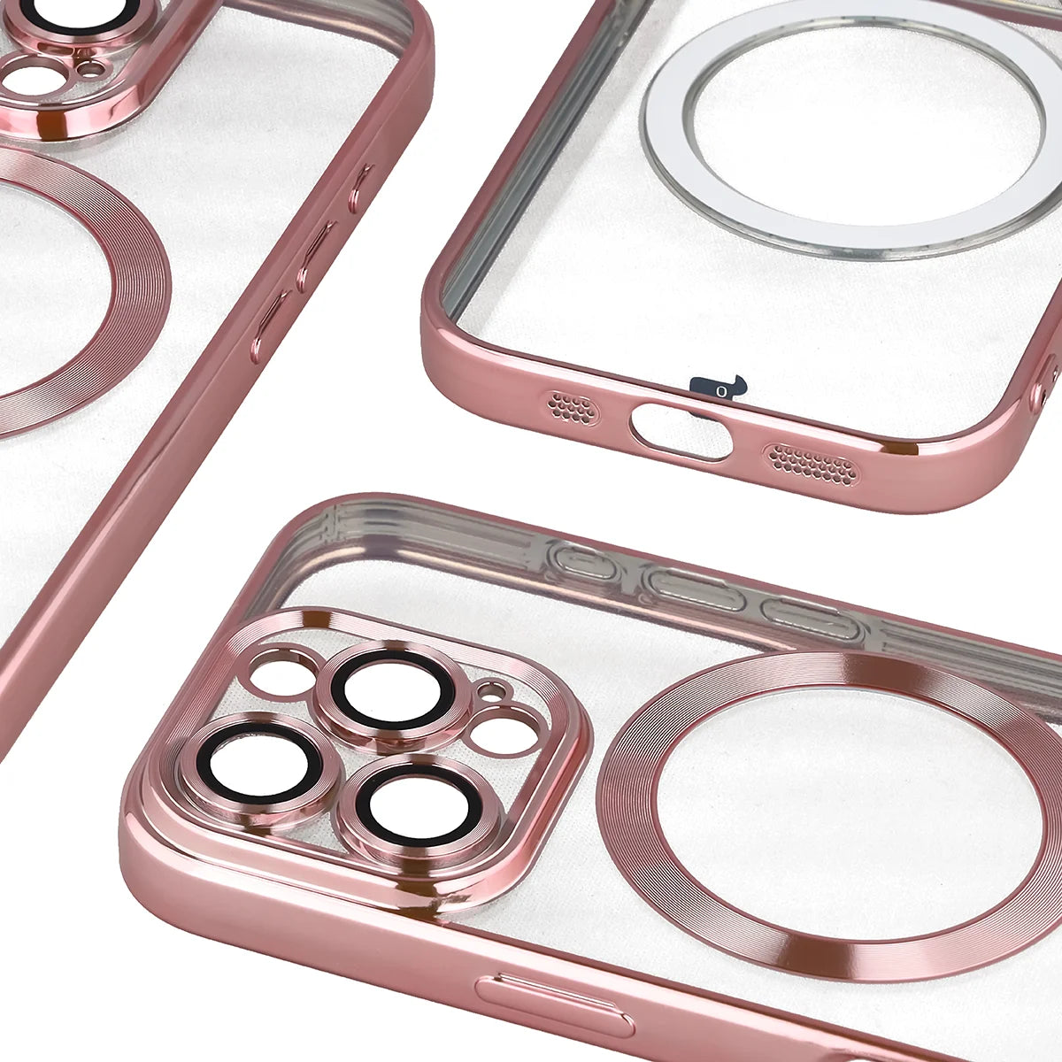 Handyhülle mit Kameraschutz und Magnetring für iPhone 16 Pro, Bizon Case GuardO, Transparent-Rosa