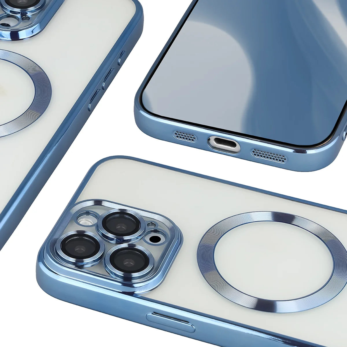 Handyhülle mit Kameraschutz und Magnetring für iPhone 16 Pro Max, Bizon Case GuardO, Transparent-Blau