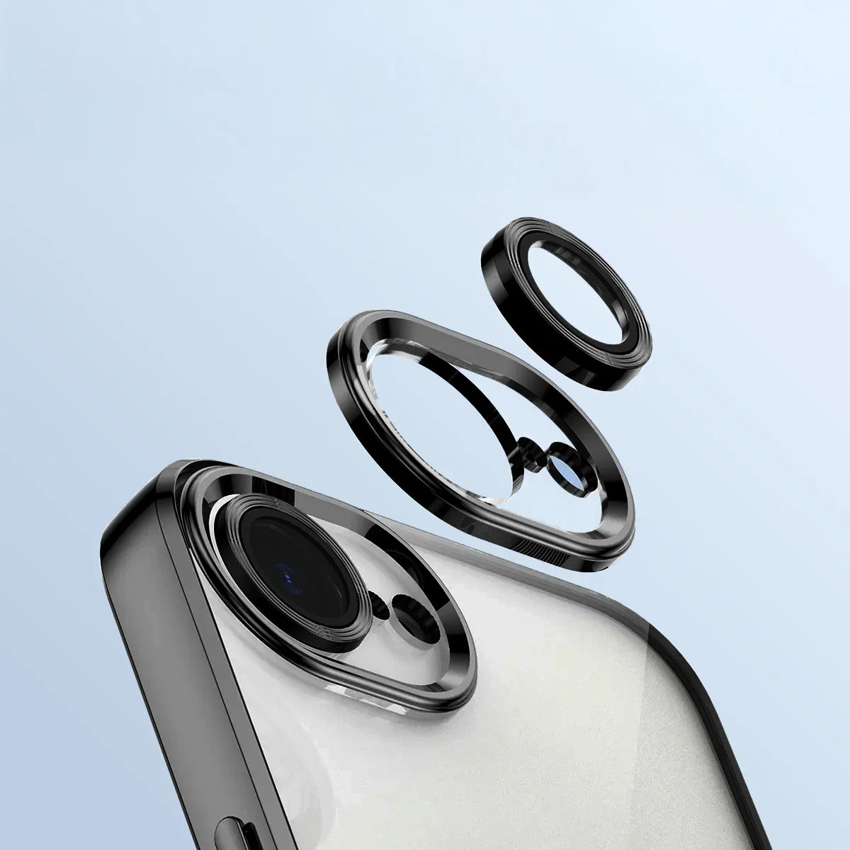 Handyhülle mit Kameraschutz und Magnetring für iPhone 17e / 16e, Bizon Case GuardO, Transparent-Schwarz