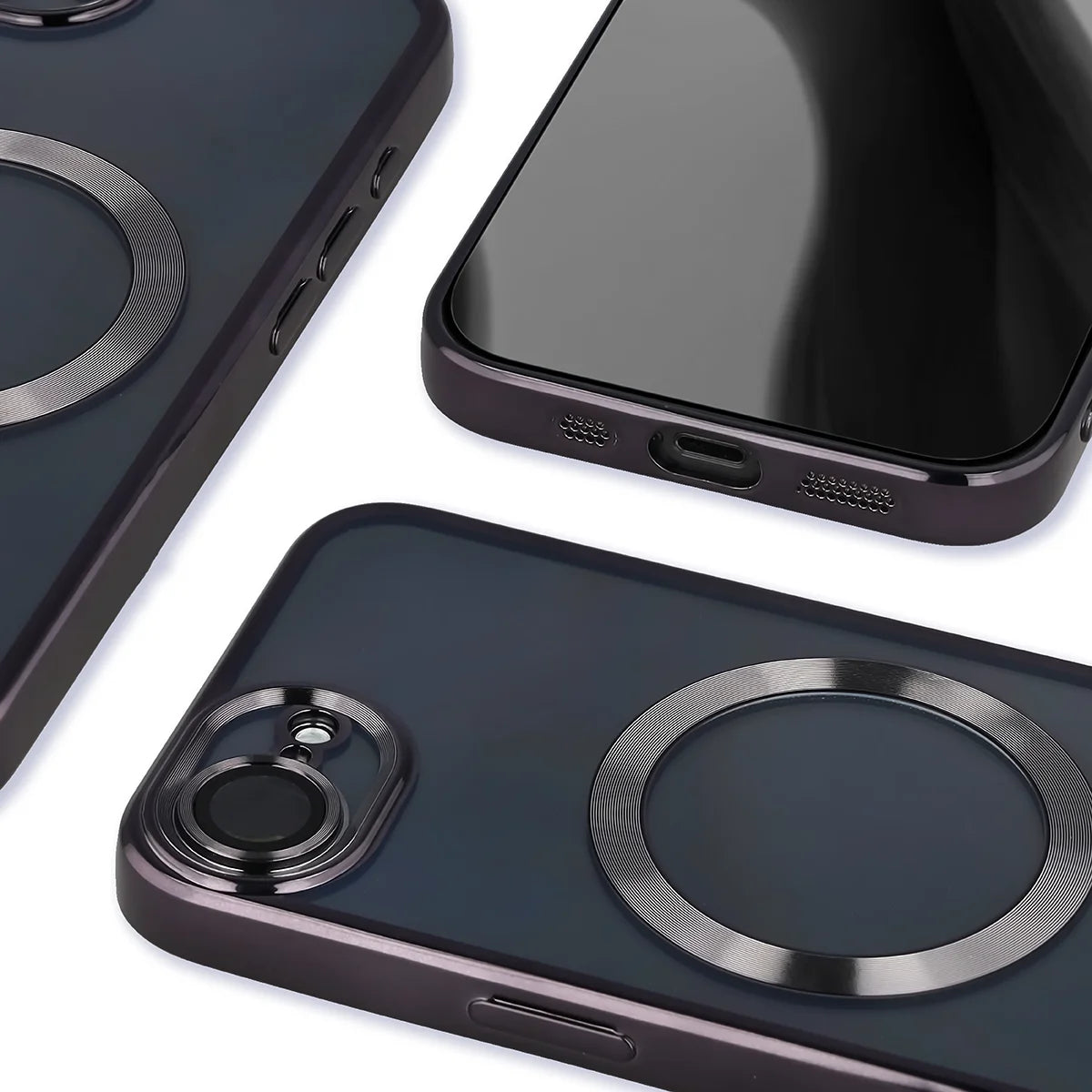 Handyhülle mit Kameraschutz und Magnetring für iPhone 17e / 16e, Bizon Case GuardO, Transparent-Schwarz