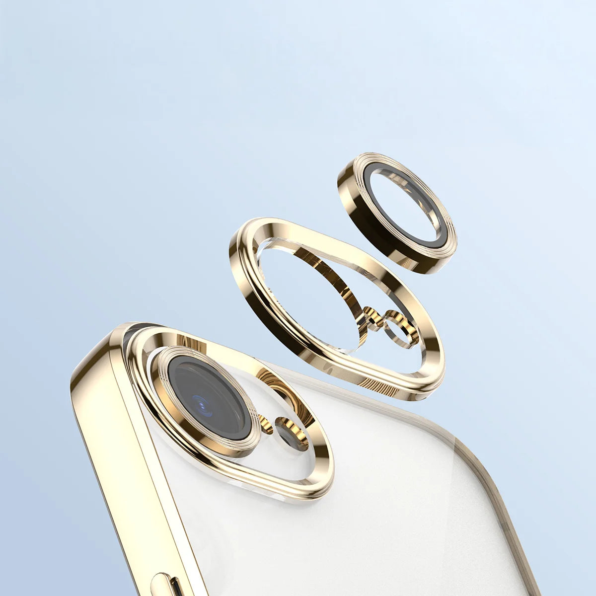 Handyhülle mit Kameraschutz und Magnetring für iPhone 17e / 16e, Bizon Case GuardO, Transparent-Golden