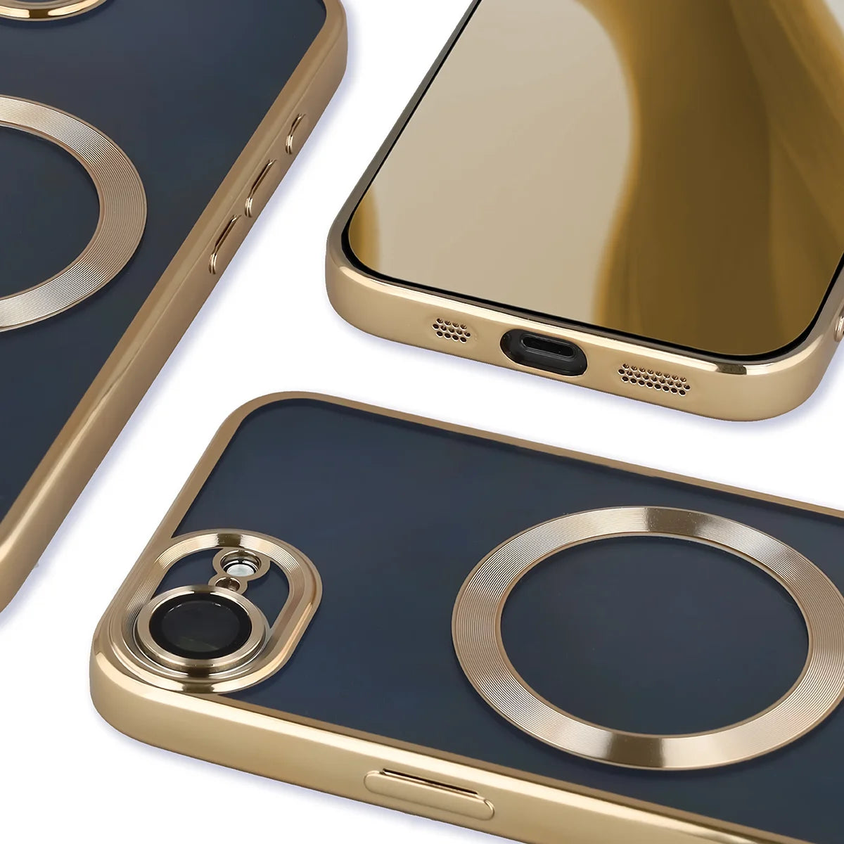 Handyhülle mit Kameraschutz und Magnetring für iPhone 17e / 16e, Bizon Case GuardO, Transparent-Golden