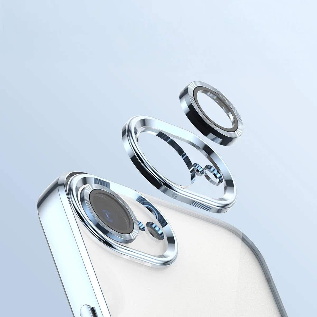 Handyhülle mit Kameraschutz und Magnetring für iPhone 17e / 16e, Bizon Case GuardO, Transparent-Blau