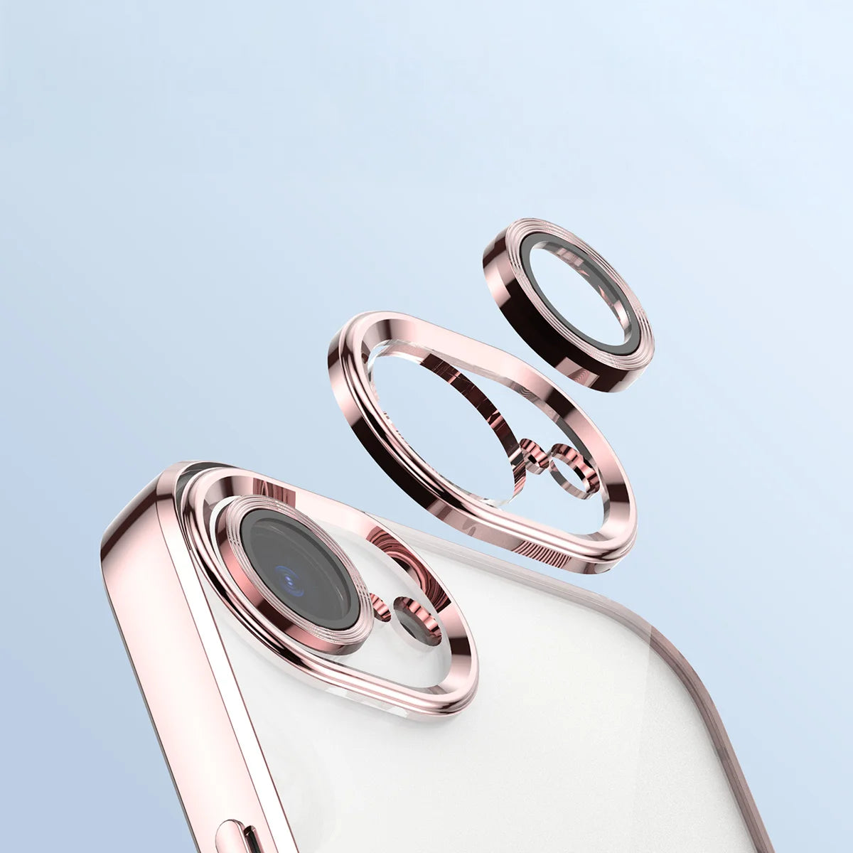 Handyhülle mit Kameraschutz und Magnetring für iPhone 17e / 16e, Bizon Case GuardO, Transparent-Rosa