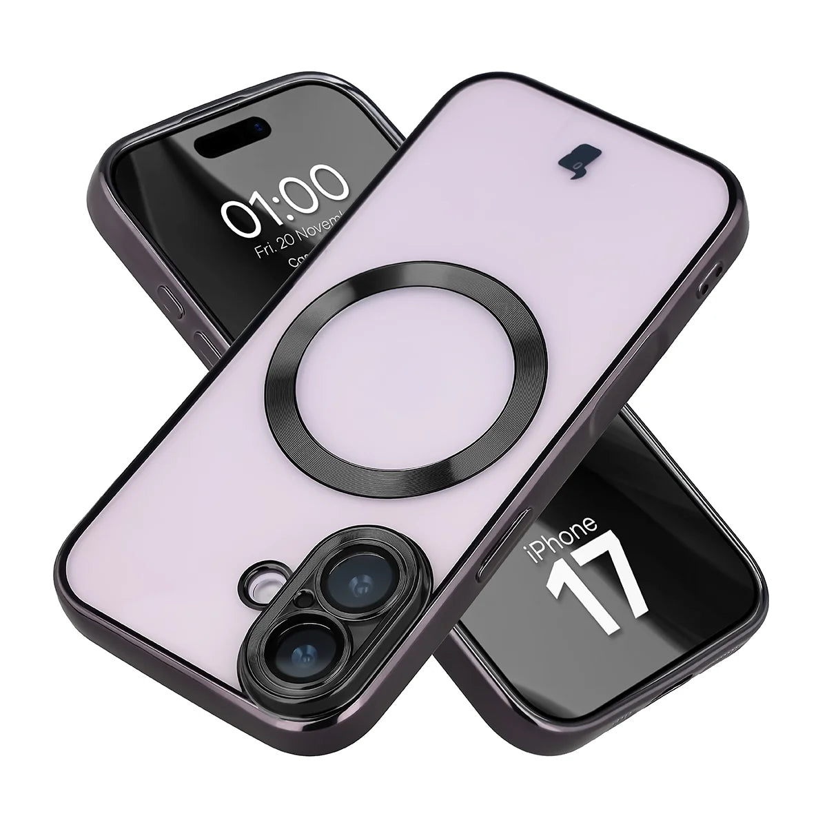 Handyhülle mit Kameraschutz und Magnetring für iPhone 17, Bizon Case GuardO, Transparent-Schwarz