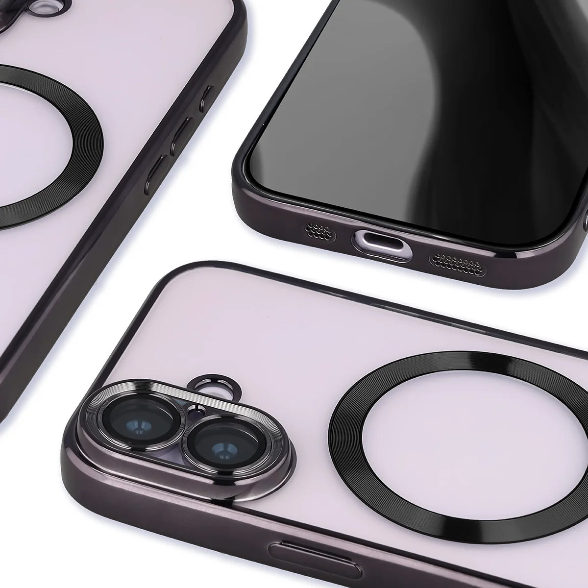 Handyhülle mit Kameraschutz und Magnetring für iPhone 17, Bizon Case GuardO, Transparent-Schwarz