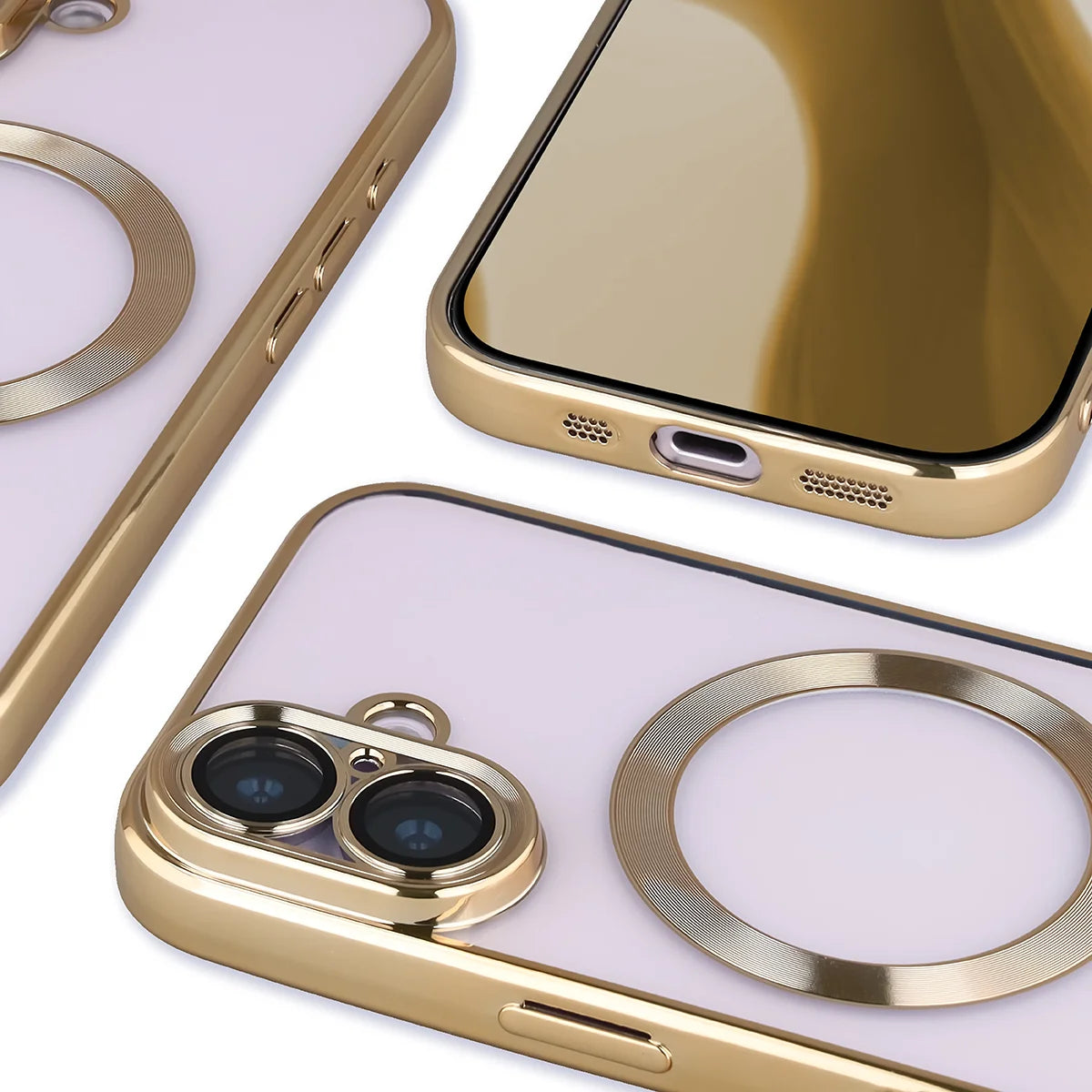 Handyhülle mit Kameraschutz und Magnetring für iPhone 17, Bizon Case GuardO, Transparent-Golden