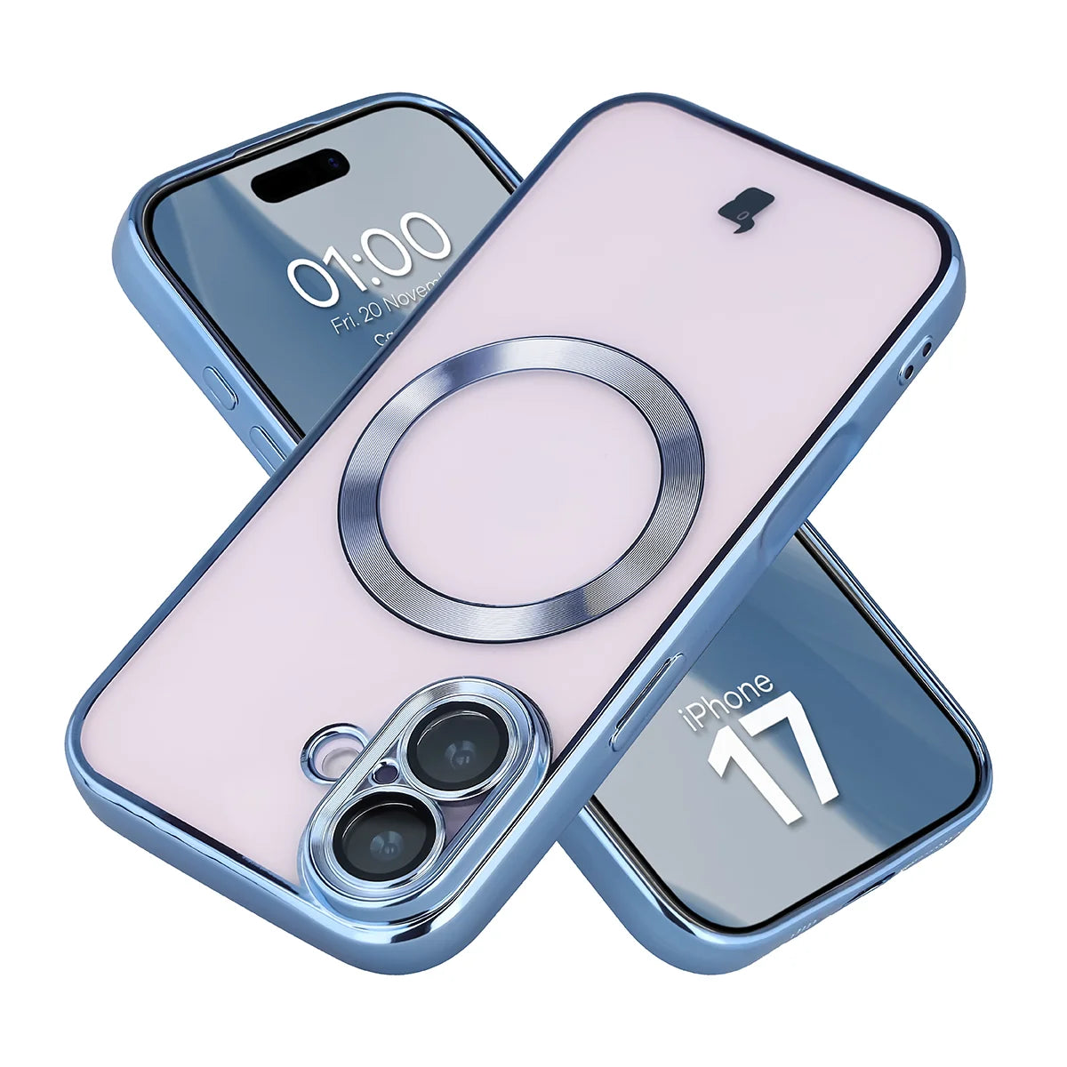 Handyhülle mit Kameraschutz und Magnetring für iPhone 17, Bizon Case GuardO, Transparent-Blau