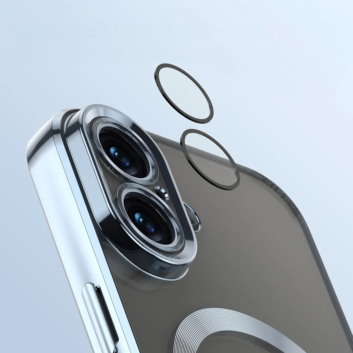 Handyhülle mit Kameraschutz und Magnetring für iPhone 17, Bizon Case GuardO, Transparent-Blau