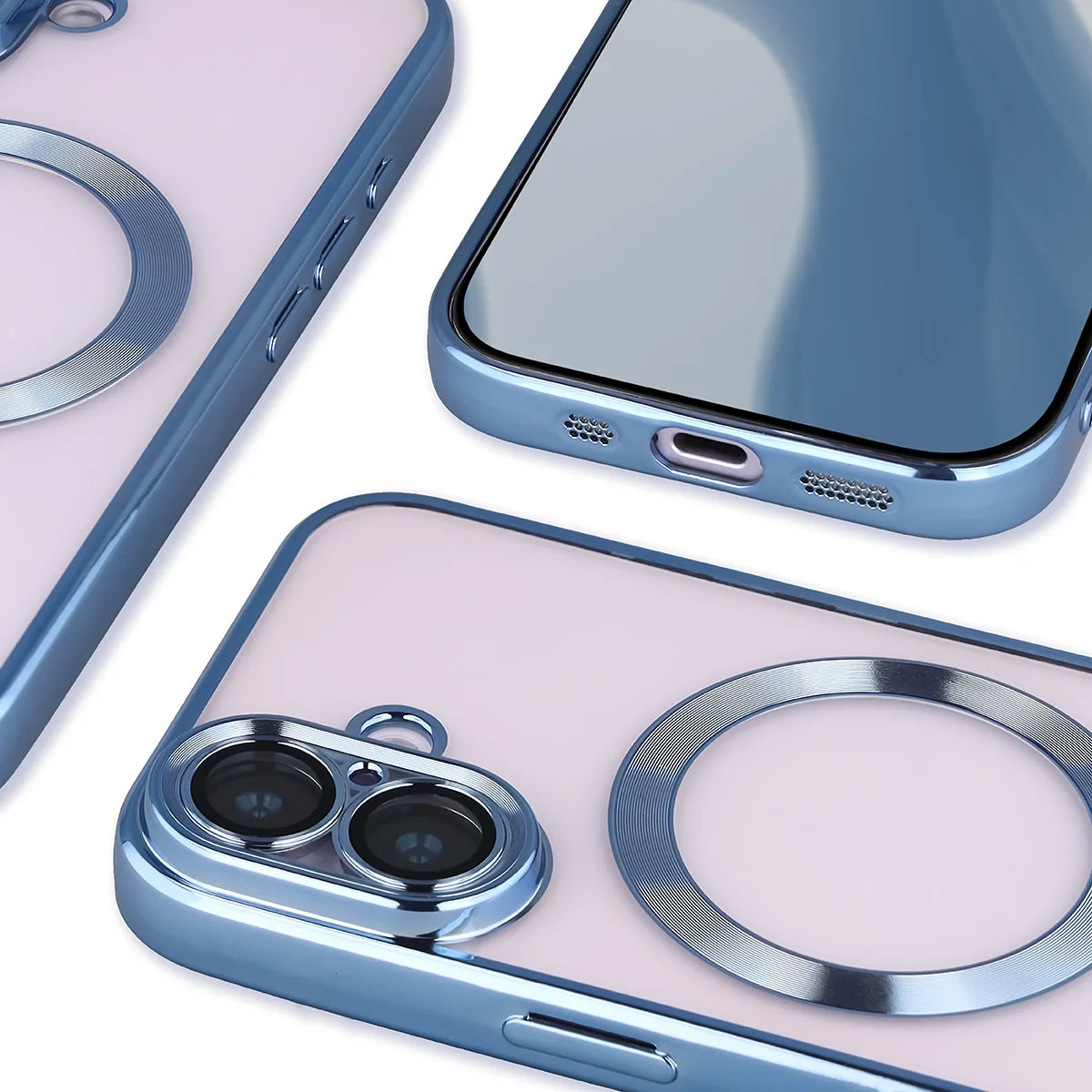 Handyhülle mit Kameraschutz und Magnetring für iPhone 17, Bizon Case GuardO, Transparent-Blau