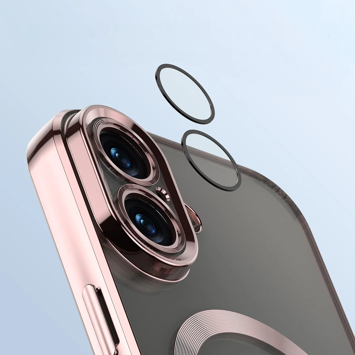 Handyhülle mit Kameraschutz und Magnetring für iPhone 17, Bizon Case GuardO, Transparent-Rosa