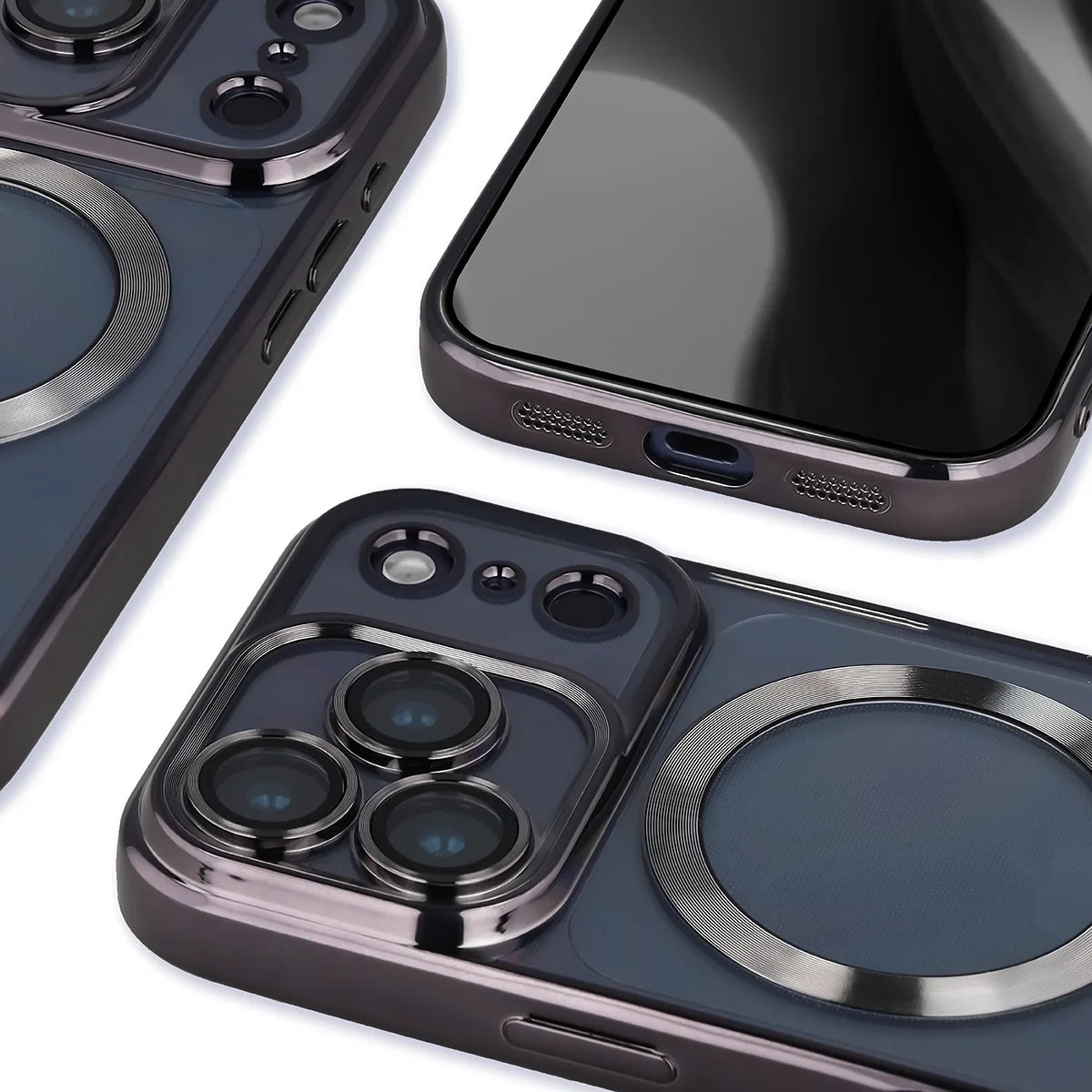 Handyhülle mit Kameraschutz und Magnetring für iPhone 17 Pro, Bizon Case GuardO, Transparent-Schwarz