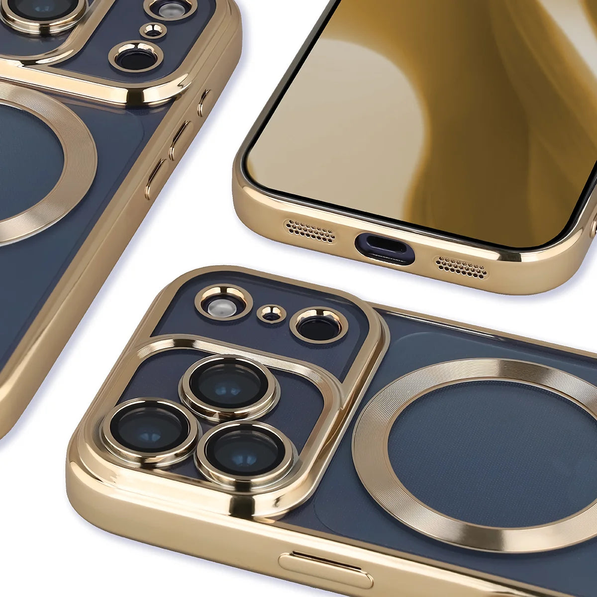 Handyhülle mit Kameraschutz und Magnetring für iPhone 17 Pro, Bizon Case GuardO, Transparent-Golden