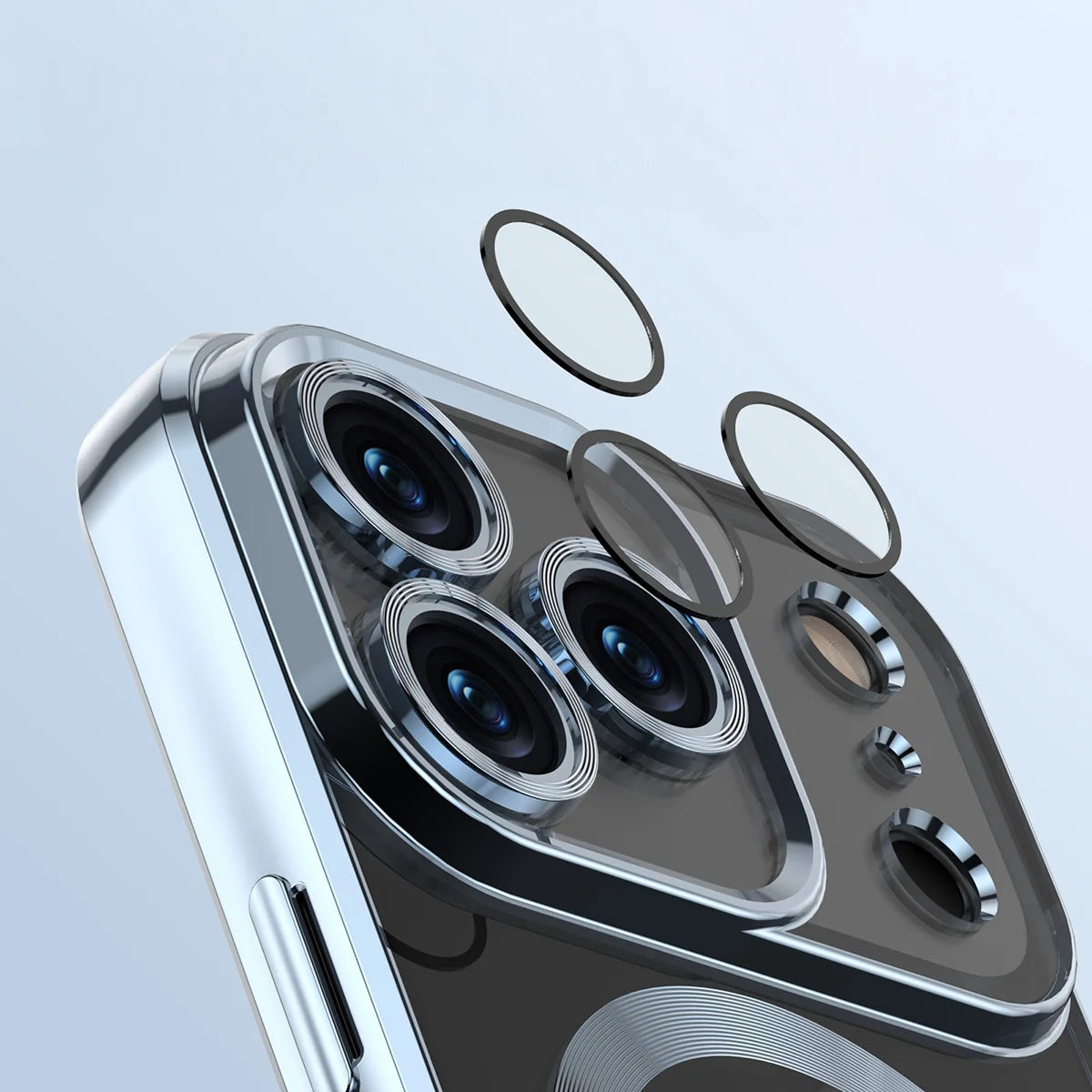 Handyhülle mit Kameraschutz und Magnetring für iPhone 17 Pro, Bizon Case GuardO, Transparent-Blau
