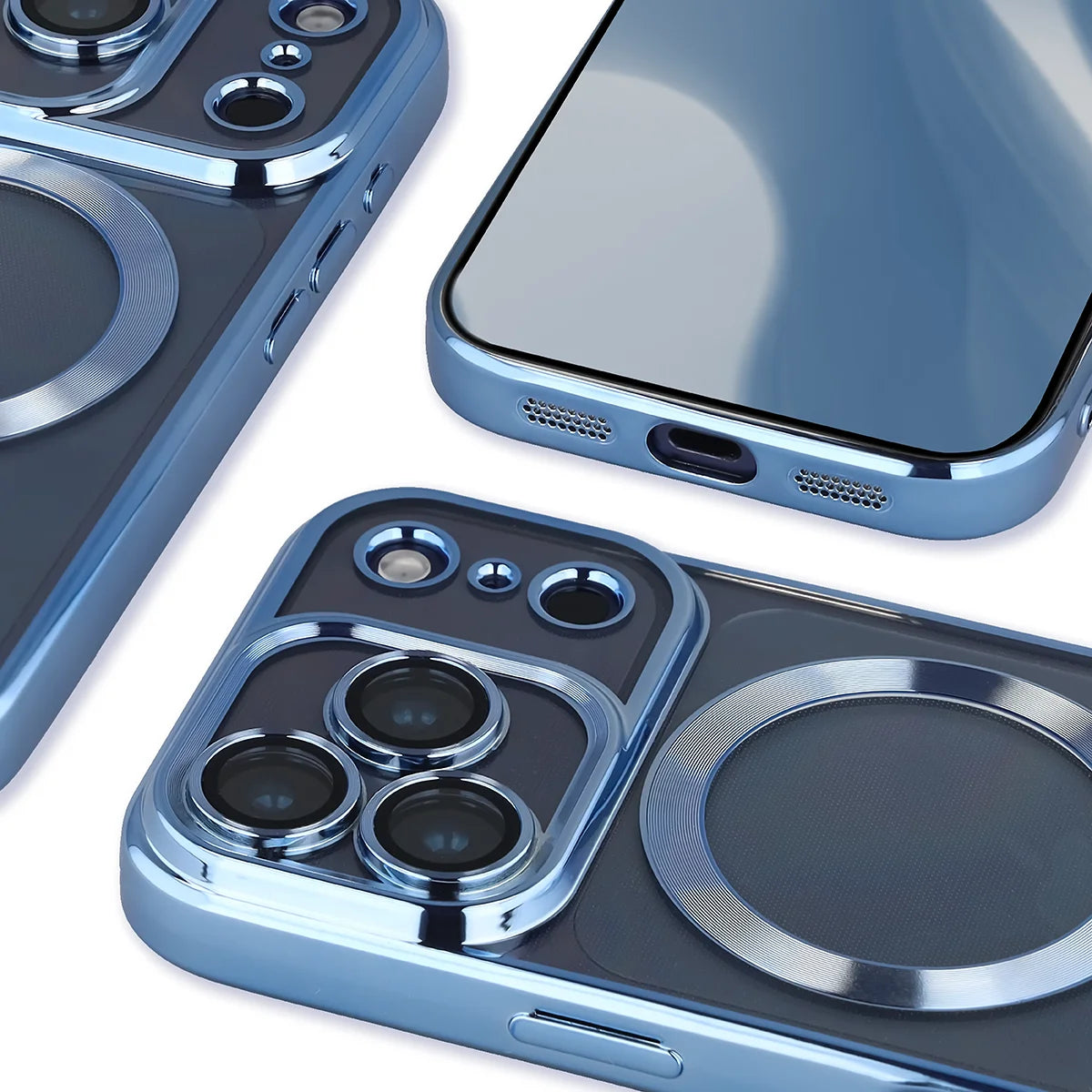 Handyhülle mit Kameraschutz und Magnetring für iPhone 17 Pro, Bizon Case GuardO, Transparent-Blau