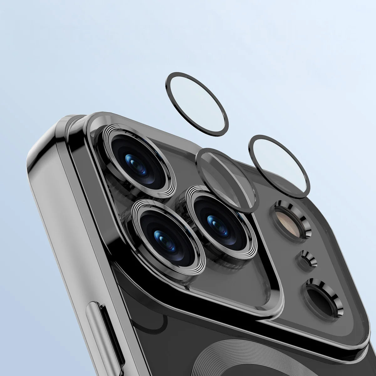 Handyhülle mit Kameraschutz und Magnetring für iPhone 17 Pro Max, Bizon Case GuardO, Transparent-Schwarz
