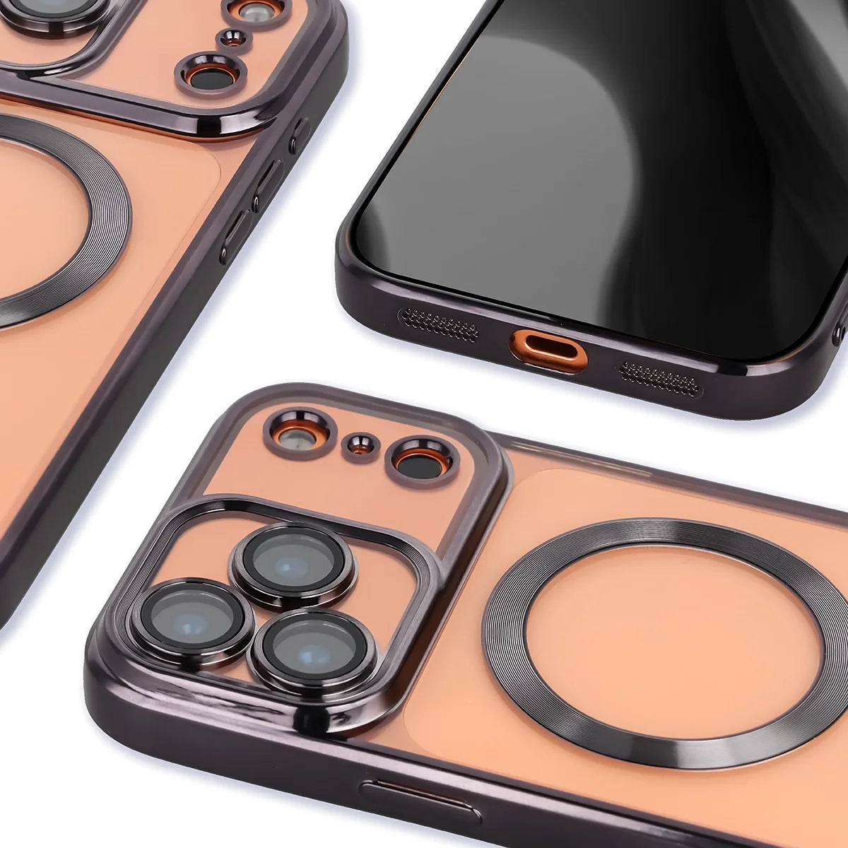 Handyhülle mit Kameraschutz und Magnetring für iPhone 17 Pro Max, Bizon Case GuardO, Transparent-Schwarz