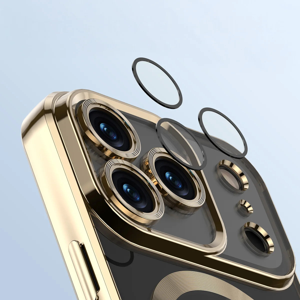 Handyhülle mit Kameraschutz und Magnetring für iPhone 17 Pro Max, Bizon Case GuardO, Transparent-Golden
