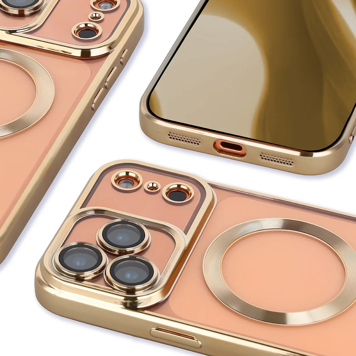 Handyhülle mit Kameraschutz und Magnetring für iPhone 17 Pro Max, Bizon Case GuardO, Transparent-Golden